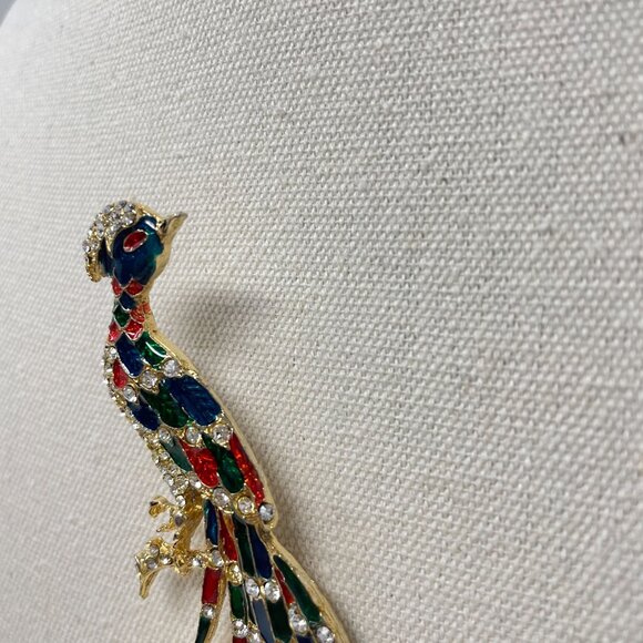 Vintage Enamel Rhinestone Peacock Brooch Pin Multicolor Bird Novelty - Picture 4 of 12
